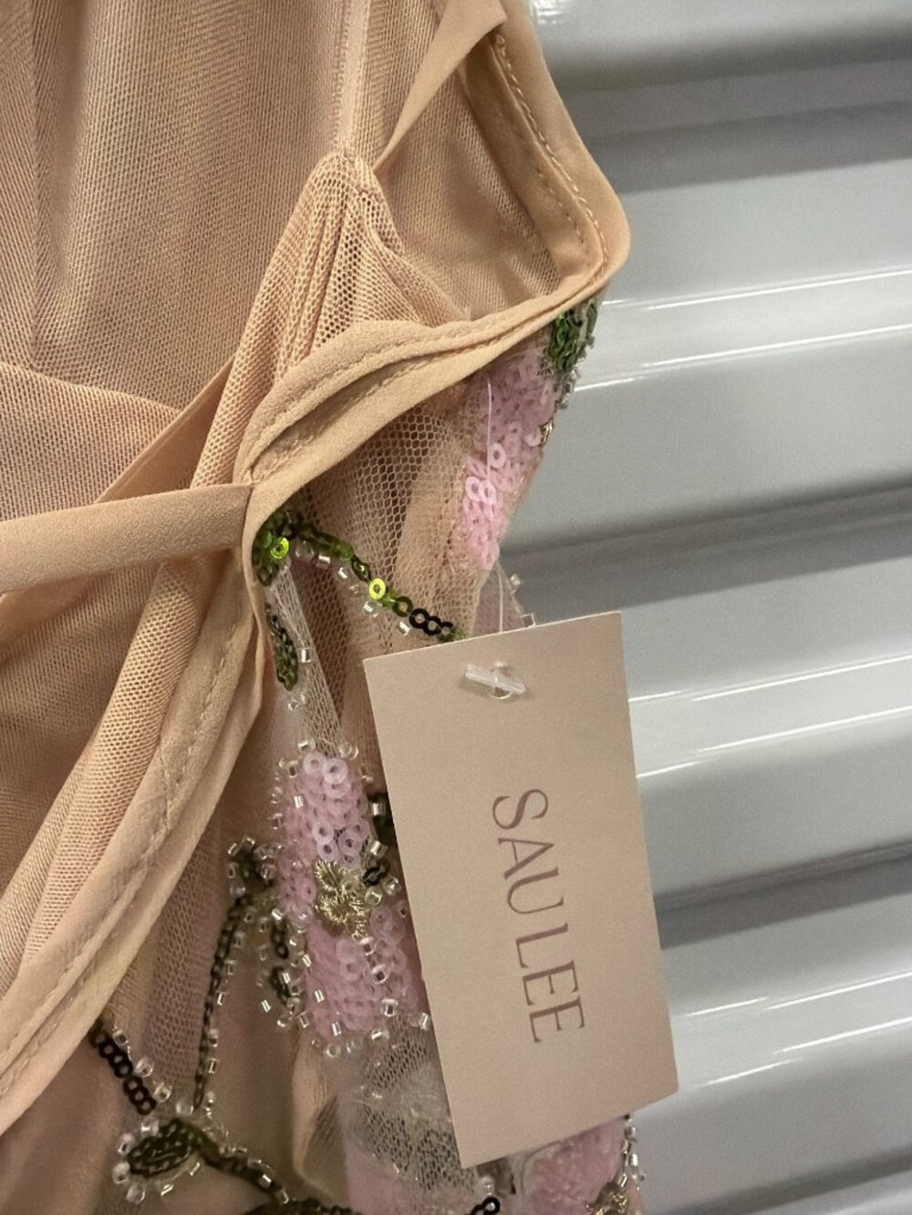 Sau Lee Olympia Sheer Mesh Maxi Dress Nude Womens Size 4 - Picture 10 of 12